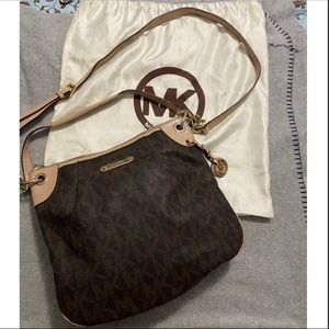 Brown Signature Patent Leather Michael Kors Shoulder Bag